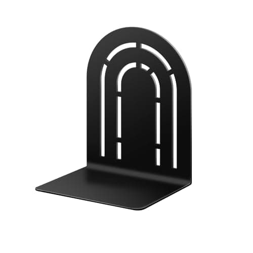 Book Ends to Hold Books, Metal Bookend, Symmetrical Arch Bookends for Heavy Books, Black Rust-Proof Bookends for Bookshelf & Desk, Non-Skid Decorative Book Stopper for Home Office Decor (1 Pair)