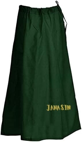 JANASIN Sari Petticoat Cotton Stitched Adjustable Waist Saree Underskirt Lining Skirt (US, Alpha, One Size, Regular, Regular, Bottle Green)