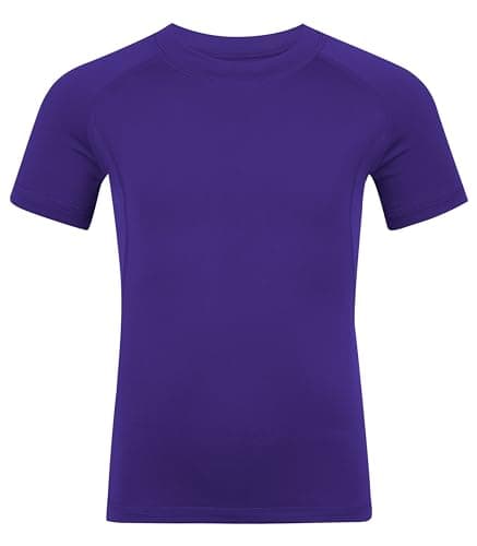 Youth Boys Compression Shirt Short Sleeve Kids Quick Dry Base Layer Undershirt Basketball Athletic T-Shirt (US, Alpha, X-Small, Regular, Purple)