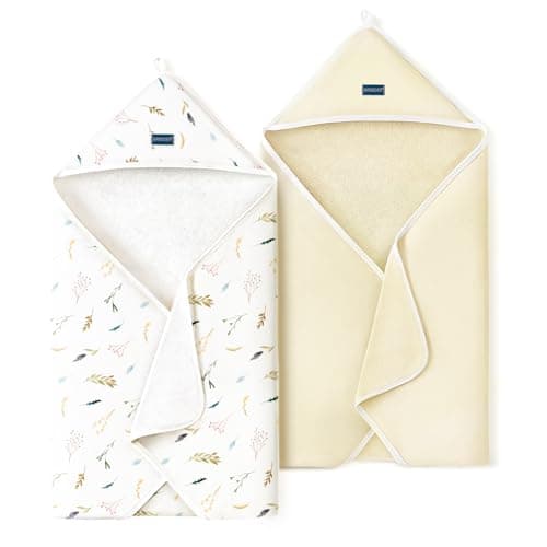GRSSDER Baby Hooded Towel 2 Pack for Newborn, Super Soft Bath Towels with Original Designs, Ultra Absorbent Knit Terry, Large Toddler Towels with Hood for Boys Girls, Shower Gifts for Infant,34"x 34"