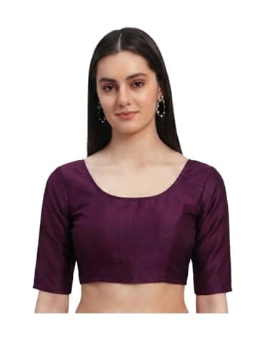 Parvdi women’s readymade solid saree blouse Indian ethnic choli crop top Dark Purple M