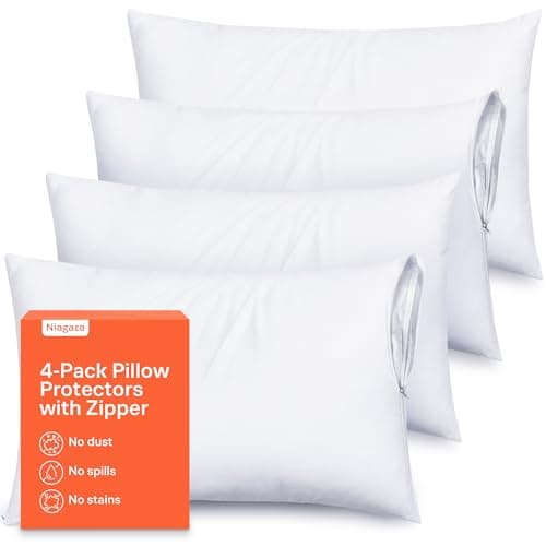 Ultra Soft Pillow Protectors with Zipper Size - Set of 4 (White) - Standard/$8.99 or Queen/$9.98