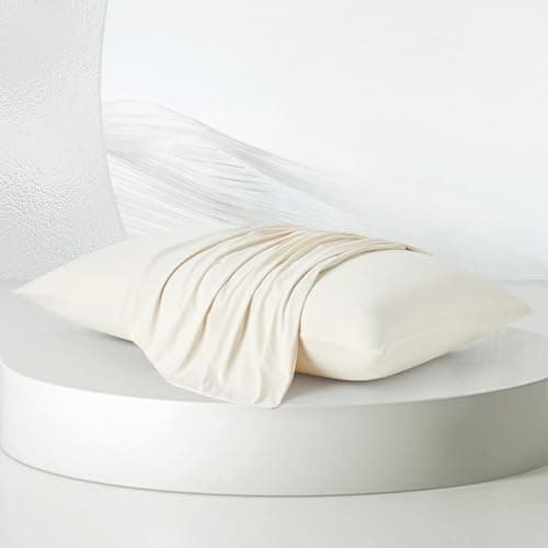Dream Valley® Cooling Pillow Cases for Hot Sleepers, Softer Than Silk Pillowcase, King Size Set of 2, Breathable Mellow Sleep Pillow Covers for Deep Sleep, Ivory, 20''×36''