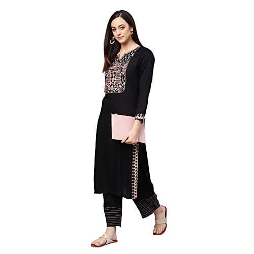Idalia Women's Embroidered Kurta Palazzo Pants X-Small Black