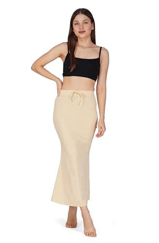 Sunehla Deal Saree Shapewear Petticoat for Women | Mermaid Style | Drawstring & Elastic Waist | Stretchable Inner Skirt (Beige, Small)