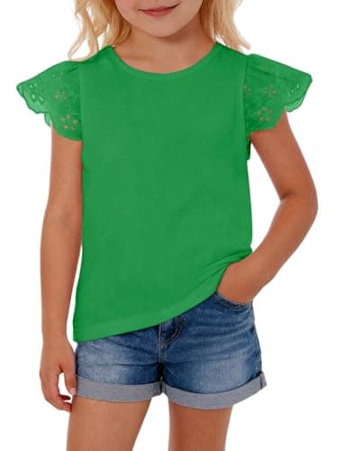 Haloumoning Toddler Baby Girl Ruffle Short Sleeve T Shirts Kids Crew Neck Casual Tops Blouses Basic Tee 9M-8Y Green