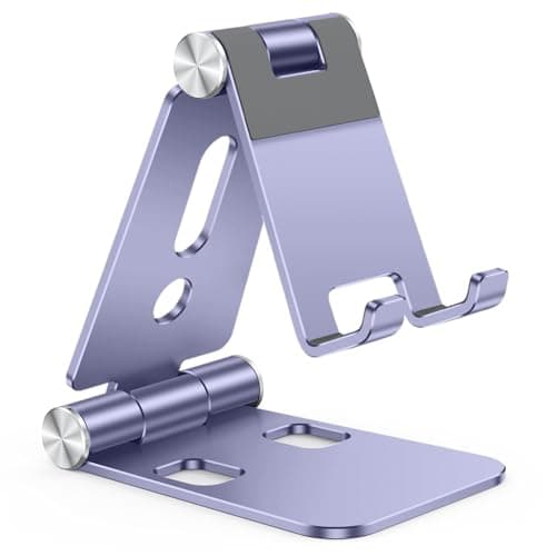 OMOTON Foldable Cell Phone Stand, C4 Portable Aluminum Phone Holder, Adjustable Phone Dock Cradle Compatible with iPhone 17/16/15 Pro Max Air, Samsung Galaxy, Small Tablets, Smart Phones, Purple