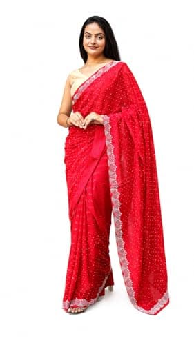 Velion Ethnics Women's Georgette Embroidery Sequin Work Saree with Unstitch Blouse Piece (Magenta)