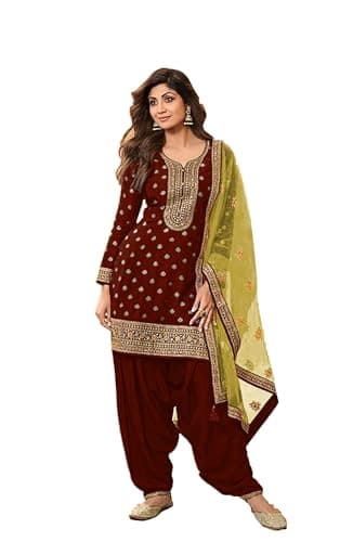 STELLACOUTURE indian punjabi salwar kameez ready to wear patiyala dhoti style wedding party suit for women 2871-O (Red, 40)