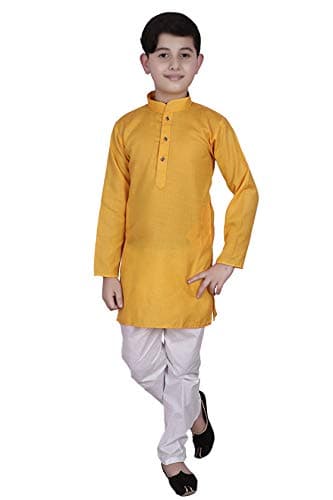Pro-Ethic Style Developer Boy's Cotton Indian Clothing Ethnic Wear Kurta Set|Pack Of 1 (Yellow, 11-12 Years)