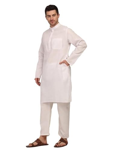TOSQP27 Mens Cotton Kurta Pajamas With Pockets White Boys Ethnic Party Grooms Outfit