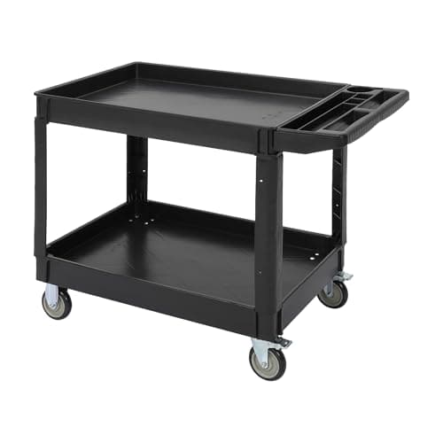 Utility Service Cart 2-Shelf 5... Storage Handle, 45"X25" Black