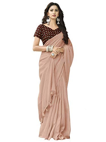 Miraan Women's WoJute Cotton Saree with Blouse Free Size Brown
