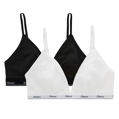Hanes Women's Triangle Bralette Pack, 2-Pack, Originals Breathable Stretch Cotton Bras for Women, Wireless Bra