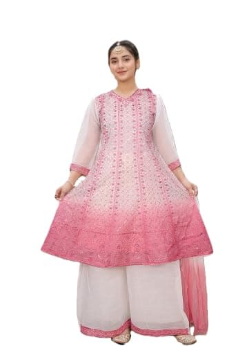 CLOTH ADDA Indian Ethnic Girls Traditional Kurta Plazzao Dress, Embrodiery Work, R-2112