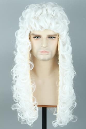 Lucoacos Men Wig and beard Long Curly Halloween Cosplay Costume Wig (White-1)