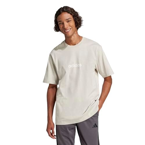 adidas Men's Essentials Linear Single Jersey T-Shirt, Wonder Alumina/White, X-Large