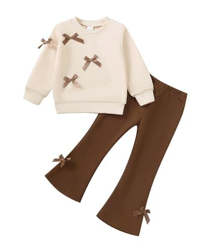 Kucnuzki Baby Girl Clothes 18-24 Months Toddler Girl Clothes Bow Tie Long Sleeve Shirt Flare Pants Fall Winter Clothing Set
