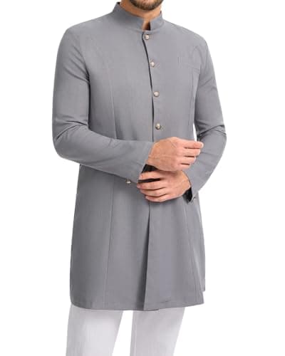 YAOHUOLE Men Thobe Indian Kurta Men Men's Kaftan Indian Ethnic Royal Suits Gray M