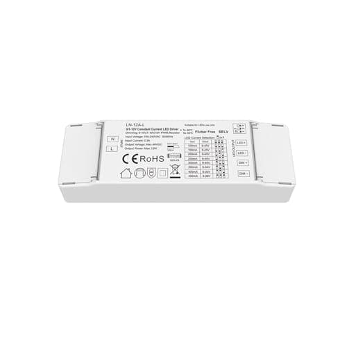 0/1-10V Constant Current Dimmable LED Driver 0-10V 1-10V 10V PWM Resistor Dimming NO Flicker Configurable Via DIP Switch(LN-12A-L Only)