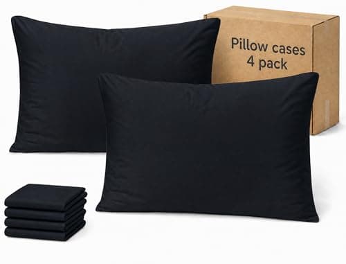 ZPECC Black Pillow Cases King Size Set of 4, 20x36 Envelope Closure Pillowcases, Soft Plain Brushed Microfiber Covers Hypoallergenic Breathable