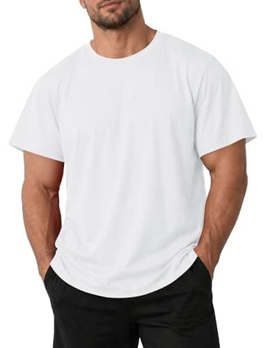 Poriff Big and Tall Shirts for Men Short Sleeve Mens Crewneck Tops Loose Casual T-Shirts Summer Basic Tee XL to 5XL (White 3XL)