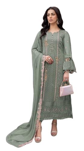 Shreeva Fashion Ready to Wear Indian Pakistani Ethnic Wear Embroidery Sequence Designer Straight Salwar Kameez Suit for Women, Large, Green