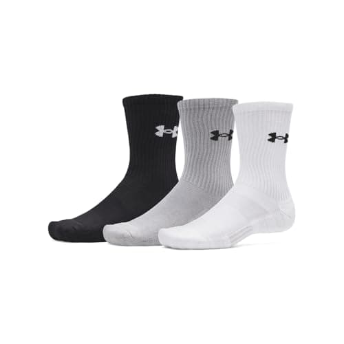 Under Armour Unisex Performance Cotton Crew Socks 3 Pack, (101) White/Steel/Steel, Large