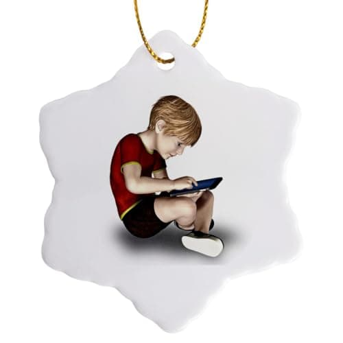 3dRose orn_62990_1 Boy Using a...ng Ornament, Porcelain, 3-Inch
