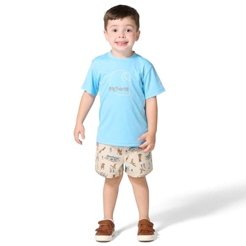 Carhartt Baby Boys' 2-Piece Short Sleeve Sun Defender® Force® Shirt & Woven Short Set, Sand, 3M