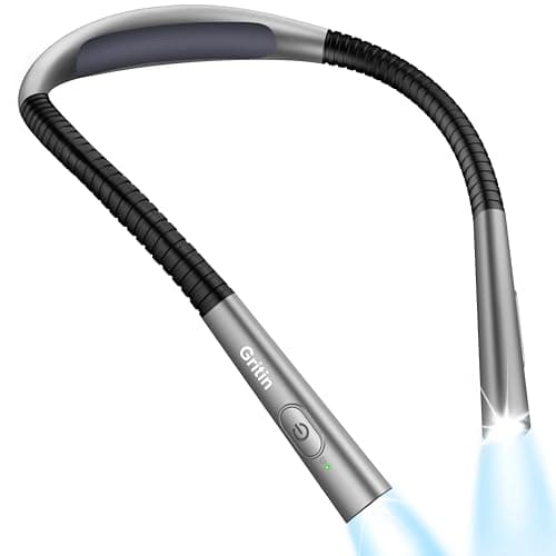 Gritin Book Light, Eye Caring 4-Color & 5-Brightness Neck Light Reading Light- Stepless Dimming,30-min Timer,80+ Hrs Runtime,Bendable Round Neck Design, Lightweight for Reading, Knitting, Repairing