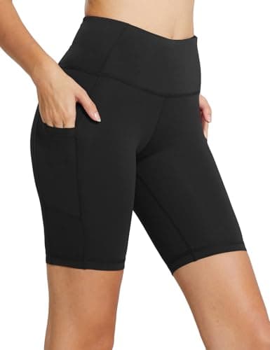baleaf Biker Shorts for Women Workout Yoga Gym Spandex Running Volleyball Tummy Control Compression with Pockets 8" Black L $14.98