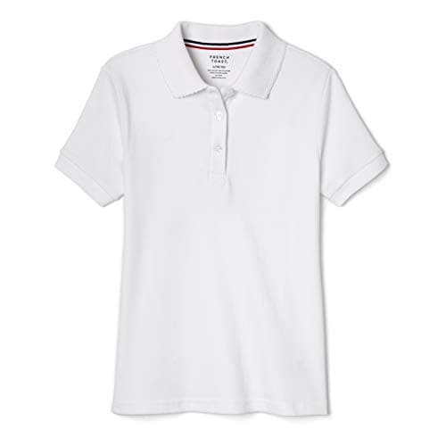 French Toast Girls' Short Sleeve Polo Shirt with Picot Collar (Standard & Plus Sizes), White, 10-12