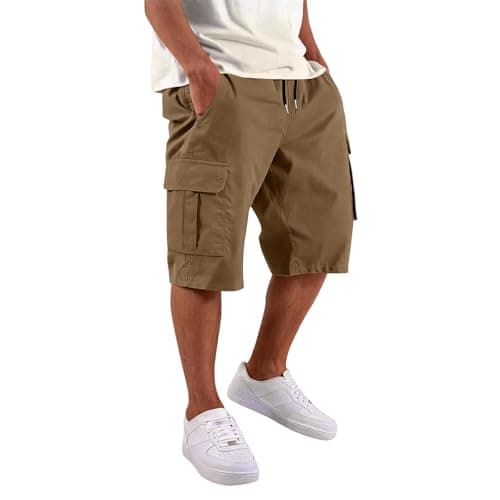 12 Inch Inseam Mens Shorts Mokaloha Strech Casual Classic Mens Shorts Cargo Big and Tall with Pockets Lightweight Chino Baggy Tactical Drawstring Pantaloneta Nautica para Hombre A Khaki