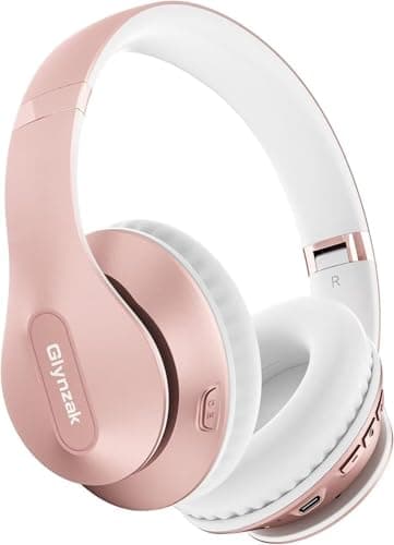 Glynzak Wireless Bluetooth Headphones Over Ear 65H Playtime HiFi Stereo Headset with Microphone and 6EQ Modes Foldable Bluetooth V6.0 Headphones for Travel Smartphone Computer Laptop Rose Gold