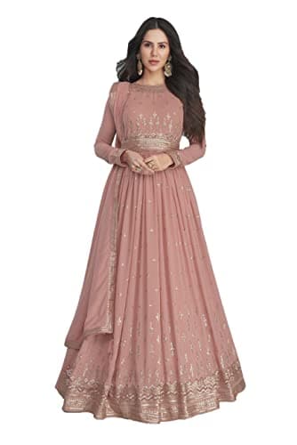 STELLACOUTURE indian pakistani party/wedding night heavy anarkali ready to wear salwar kameez suit for women 2554-O (Peach, 42)