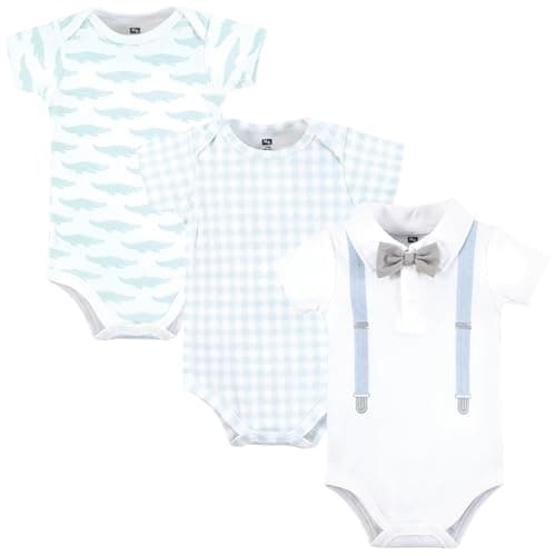Hudson Baby Infant Boys Cotton Bodysuits 3-Pack, Gator Polo, 9-12 Months
