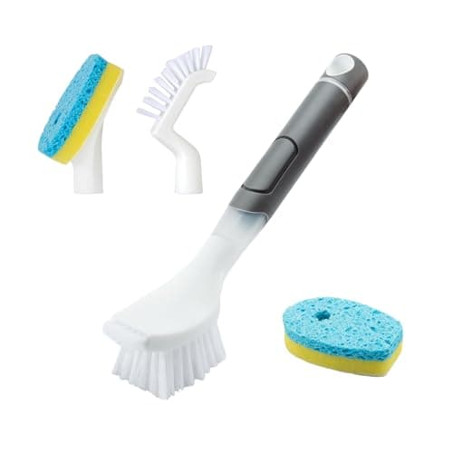 REEWII Dish Brush with soap Dispenser，4 PCS Replacement Brush Refills dishwashing Brush Set for Kitchen Utensils, Pans, Sinks, cookware