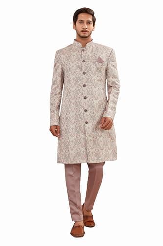 Men's Indian Designer Wedding Festive Season Jacquard Indo-Western Sherwani Pajama Set