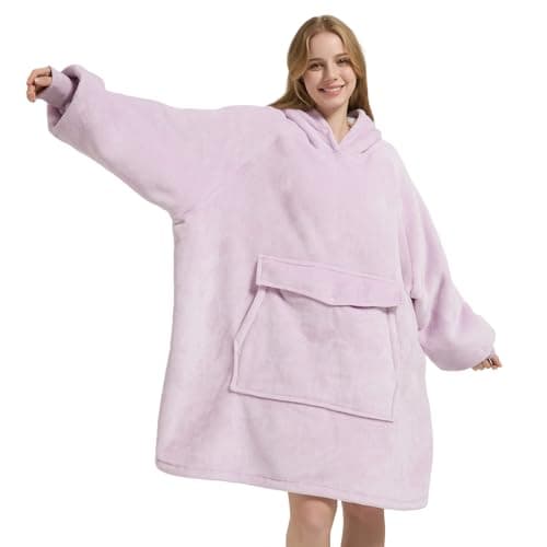 Krifey Wearable Blanket Hoodie, Oversized Sherpa Fleece Sweatshirt with Giant Pocket, Birthday Gifts for Women, Mom, Sister, Whisper Lavender