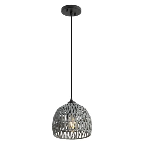 JONATHAN Y 8.25" Gray Modern Bohemian Woven Rope LED Pendant Light Fixture, Adjustable Dome Ceiling Lamp for Kitchen Island, Rope Shade, Coastal Farmhouse Decor (JYL6512D)