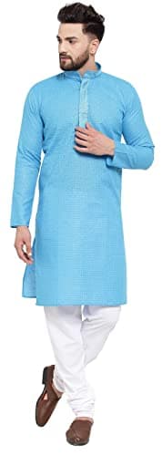 Maple Clothing Indian Ethnic Wear Men's Kurta Pajama Cotton (Blue, L)