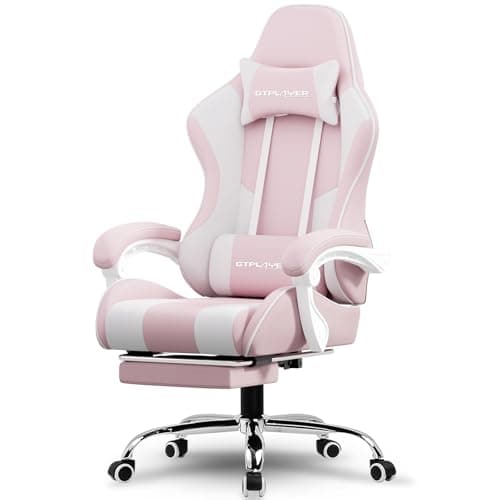 GTPLAYER Gaming Chair with Foo...Office or Gaming (Pink-Fabric)