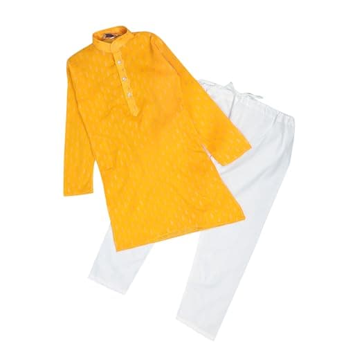 Pro-Ethic Style Developer Cotton Kurta Set For Kid's Boys Indian Traditional wear | Boys Wedding & Festive Dress (S-234), 11-12 years, Yellow