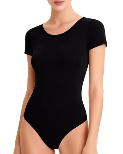 HotGains Leotards for Women Ballet Leotard Short Sleeve Bodysuit for Women Black Leotard for Adult