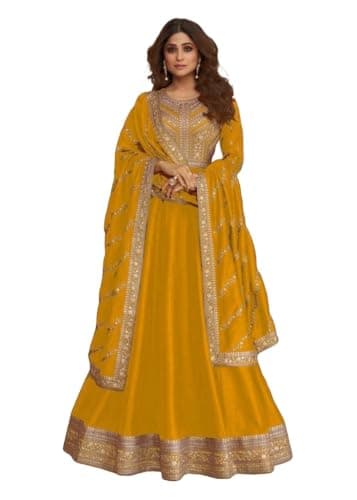 Niya Fashion Ready to wear Indian Pakistani Wedding/Partywear Eid Special Gown/Anarkali Suit for Womens Yellow