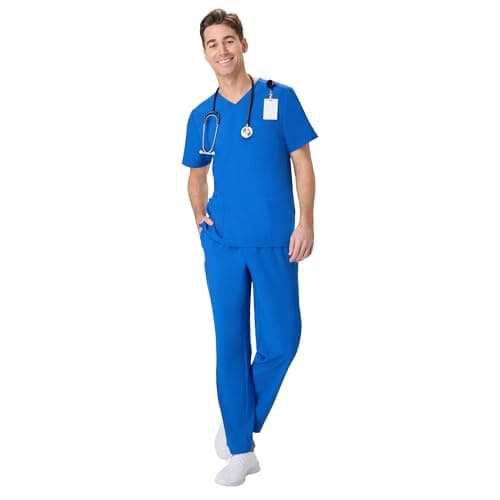 Hanes Men's Scrubs Set, Medical Scrubs with Pockets, Moisture-Wicking Healthcare Clothing for Men