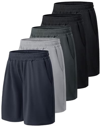 BOOJO 5 Pack Athletic Basketball Boys Shorts - Black Quick Dry Kids Youth Teen Shorts with Pockets for Soccer Running