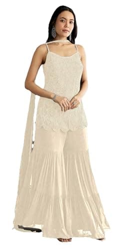 Shriva Fashion Indian Pakistani Ready to wear salwar kameez palazzo with embroidery work eid wedding party for women (2930) (White, 36)