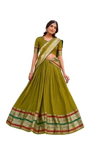 QLUVA Pure Chanderi Sequin Embroidery Work Wedding Ready To Wear Lehenga Choli with Dupatta For Women (B, 36)